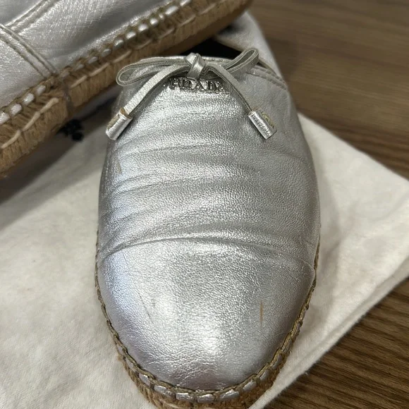 Prada bow logo leather loafer flat espadrilles 37,5 - Picture 3 of 8